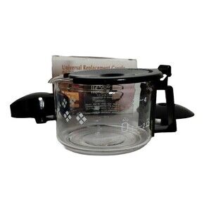 NOS Universal Replacement Carafe Medelco GL204 4 Cup Glass Black Coffee Pot WBox